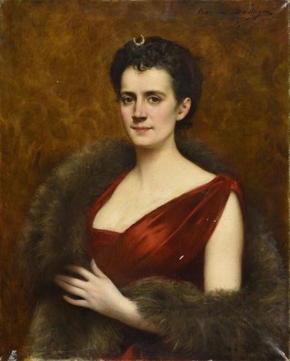 Maxime DASTUGUE (1851-1909) 
Portrait d'homme
Portrait de femme en Diane
Paire d'huiles...