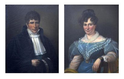 ÉCOLE FRANÇAISE d'époque Restauration 
Portraits d'un magistrat et de son épouse,...