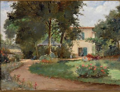Armand Alfred MANNOURY (XIXe siècle) 
Le Jardin
Huile sur panneau signée et datée...