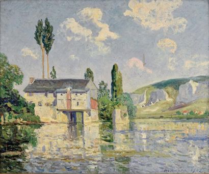 Maxime MAUFRA (1861-1918) 
Au soleil, Moulin matin, Petit Andely (Eure)
Huile sur...