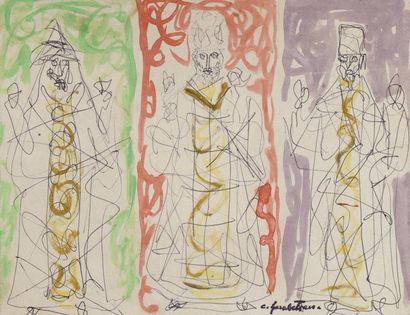 Crikor GARABETIAN (1908-1993) 
Trois religieux
Aquarelle et crayon, signé du cachet...