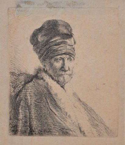 null REMBRANDT (1606 - 1669) 

Homme en buste portant un chapeau haut (père de l'artiste...