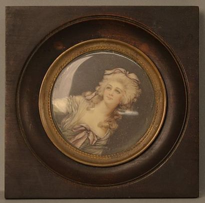 null Miniature sur ivoire représentant la Princesse Talleyrand d'après Vigée-Lebrun,...