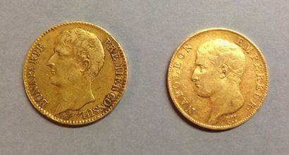 null 
Deux pièces en or jaune


- 40 FRANCS Bonaparte 1er Consul An XII. Atelier...
