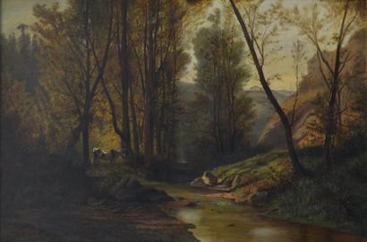 null G et M BOUTIN (XIXe siècle), d'après Gaston Castan

Rivière dans les bois

Huile...