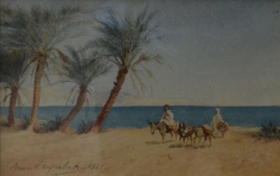 null Louis Amable Crapelet (1822-1867) 

Muletier et âne en bord de mer 

Aquarelle...