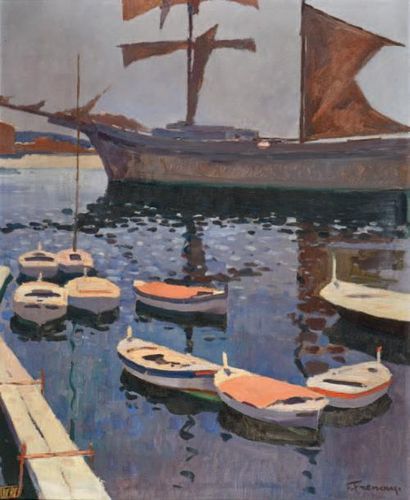 François FRENAY (1893-1973) Port
Huile sur toile, signée en bas à droite, titrée...