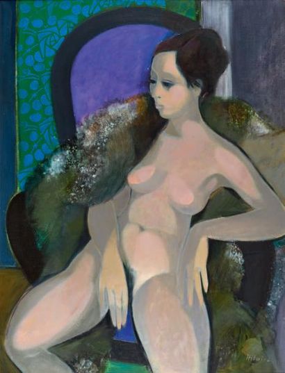 Camille HILAIRE (1916-2004) Le fauteuil violet
Huile sur toile, signée en bas à droite...