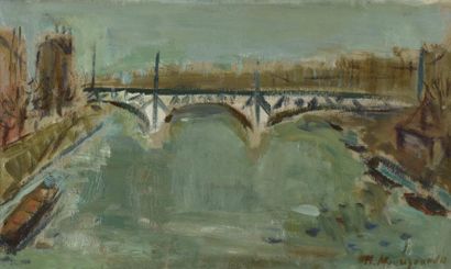 Hélène MOURIQUAND (Né en 1918) Pont sur la Saône à Lyon, 1962
Huile sur papier, signée...