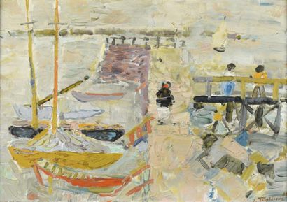 Jacques TRUPHEMUS (Né en 1922) * Port de Nernier, Ponton de l'embarcadère, 1958
Huile...