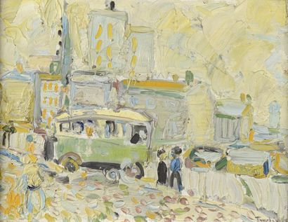 Jacques TRUPHEMUS (Né en 1922) * L'autobus, 1959
Huile sur toile, signée et datée...