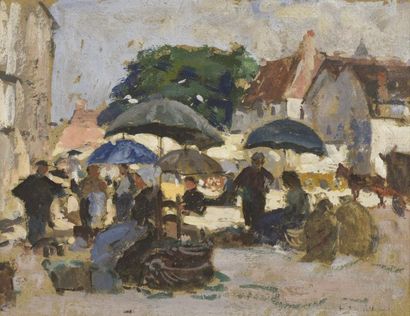 Fernand MAILLAUD (1863-1948) 
Le marché
Gouache signée en bas à droite
H. 25 cm -...