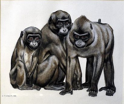 ANDRÉ MARGAT (1903-1997) Trois macaques, 1932
Fusain et pastel sur papier, signé...