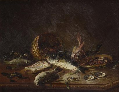 Giovanni CALVINI (XIXe-XXe siècle) Nature morte aux poissons
Huile sur toile, signée...