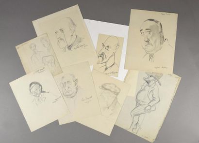 Georges MANZANA-PISSARRO (1871-1961) Suite de croquis et caricatures représentant:...