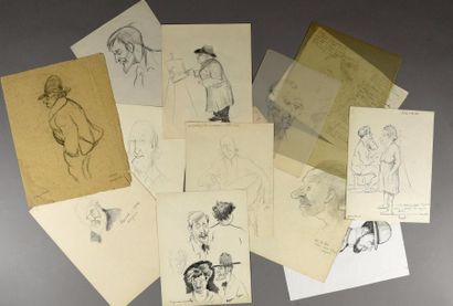 Georges MANZANA-PISSARRO (1871-1961) Suite de croquis et de caricature représentant...