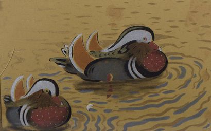 Georges MANZANA-PISSARRO (1871-1961) Canards mandarins sur l'eau Pochoir rehaussé...