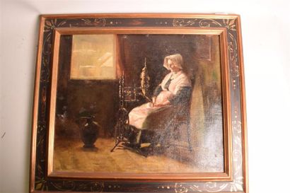 École Française du XIXe siècle 

Vieille femme au rouet

Huile sur toile

H. 42 cm...