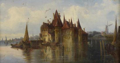 Hermann Ludwig VAN HOOM (1812-1881) 

Vue d'une ville hollandaise

Huile sur panneau,...
