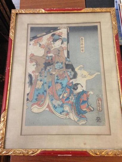UTAGAWA TOYOKUNI III (1786-1865) 

Oban tate-e, partie d'un triptyque, chat effrayant...