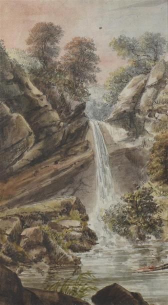 Alexandre CALAME (1810-1864) 

Paysage à la cascade

Aquarelle et crayon noir, signé...