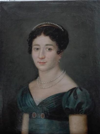ÉCOLE FRANÇAISE, vers 1820 

Portrait de femme au diadème

Huile sur toile

H. 46...