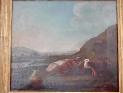 ÉCOLE FRANÇAISE, vers 1820 

Paysage champêtre animé de vaches et de brebis

Huile...