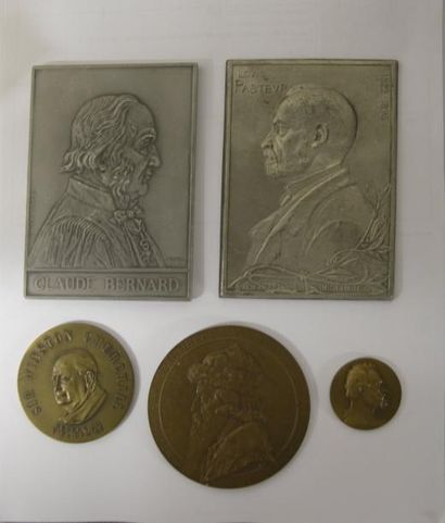 null Lot de médailles en bronze et en métal : 
- A Borel, Claude Bernard, plaque...