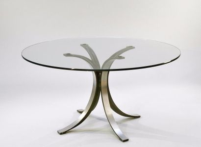 Osvaldo BORSANI (1911-1985) - Edition TECNO 
Table ronde en verre sur un piétement...