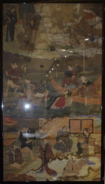 null JAPON - XIXe siècle

Fragment de peinture, encre sur papier marouflé sur toile,...