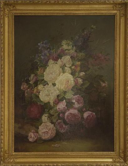 null E. DROUET (XIXe - XXe siècle) 

Jeté de roses 

Huile sur toile signée en bas...