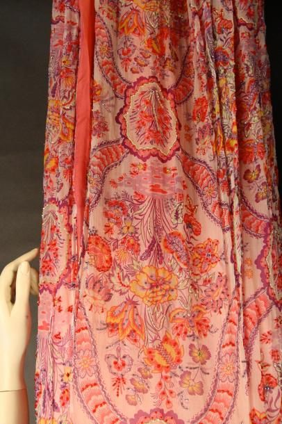 null ROCHAS Femme Robe longue en mousseline de soie finement plissée imprimée à motif...
