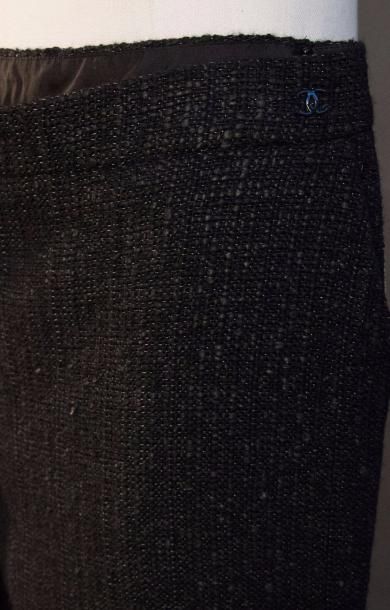 null CHANEL, Automne 2003 Pantalon large en tweed de laine mélangé noir/anthracite,...