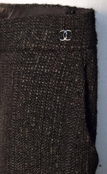 null CHANEL, Automne 2003 Pantalon large en tweed de laine mélangé noir/anthracite,...