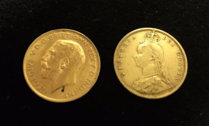 Monnaies - Médailles - Sceaux Deux pièces demi-souverain en or jaune Vendu sur désignation
Poids...