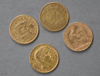 Monnaies - Médailles - Sceaux Lot de pièces en or jaune comprenant : - une pièce...