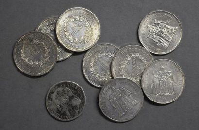 Monnaies - Médailles - Sceaux Lot de pièces en argent - Huit pièces de 50 Francs...