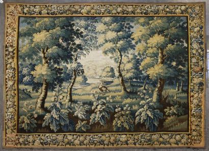 AUBUSSON, XVIIIe siècle Tapisserie verdure à décor de parc traversé par une rivière...