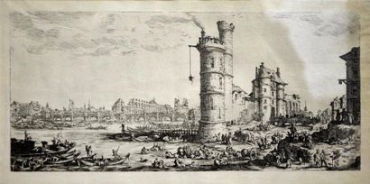 ESTAMPES De ou d'après Jacques CALLOT (1592 - 1635) Vue du pont neuf, de la tour...