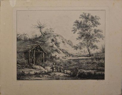 null Jean-Jacques de BOISSIEU (1736 - 1810) La cabane couverte en chaume. 1803. Eau-forte....