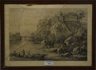 null Jean-Jacques de BOISSIEU (1736-1810) Moulin au bord d'une rivière. 1807 Bon...
