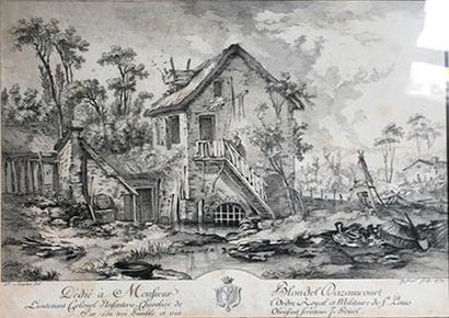 ESTAMPES D'après François BOUCHER (1703 - 1770) Paysage à la ferme. 1759 Gravure...