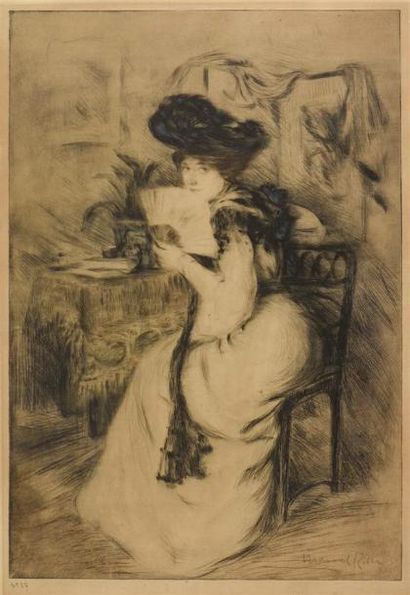 ESTAMPES Manuel ROBBE (1872-1936) Portrait de femme à l'éventail Eau forte et aquatinte,...