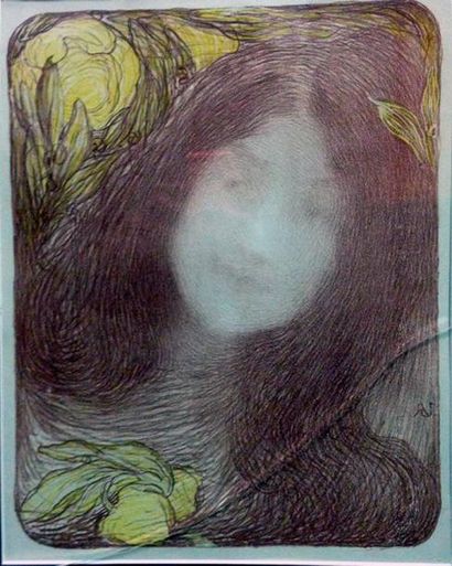 ESTAMPES Edmond AMAN-JEAN (1858-1936) Sous les fleurs. 1897 Lithographie en couleurs...