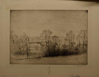 Dessins - Oeuvres sur papier Jacques BEURDELEY (1874-1954) Le village dans les arbres...