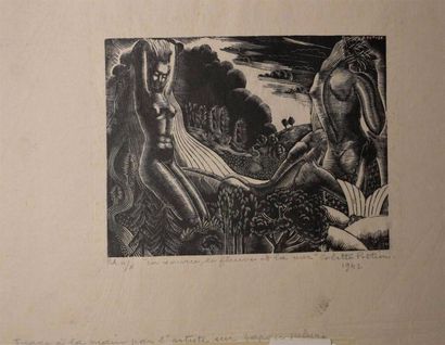 Dessins - Oeuvres sur papier Colette PETTIER (XXe siècle) La source, le fleuve et...
