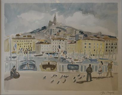 null Yves BRAYER (1907-1990) Port de Marseille Lithographie signée en bas à droite...