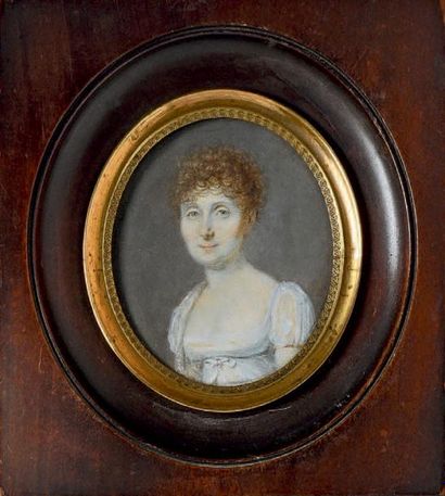 École FRANÇAISE du début du XIXe siècle ** Portrait de femme à la robe blanche
Miniature...