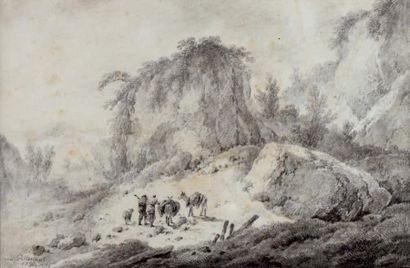 Jean PILLEMENT (1728-1808) Ânes et muletiers cheminant
Dessin, signé en bas à gauche...