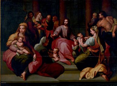 Atelier de Frans Floris (1520-1570) ** «Laissez venir à moi les petits enfants»
Huile...